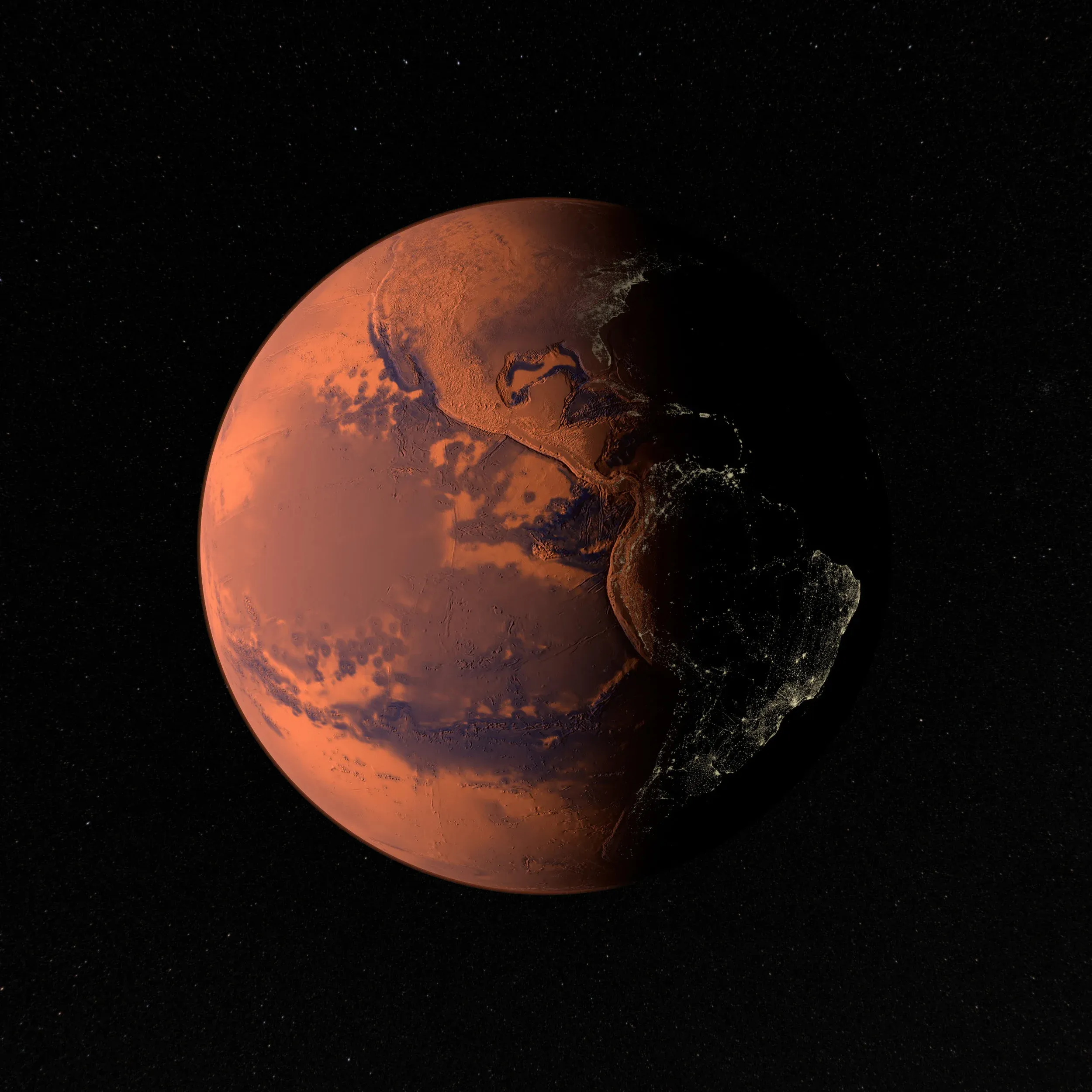 Earth terrain rendered with the colors and textures of Mars.