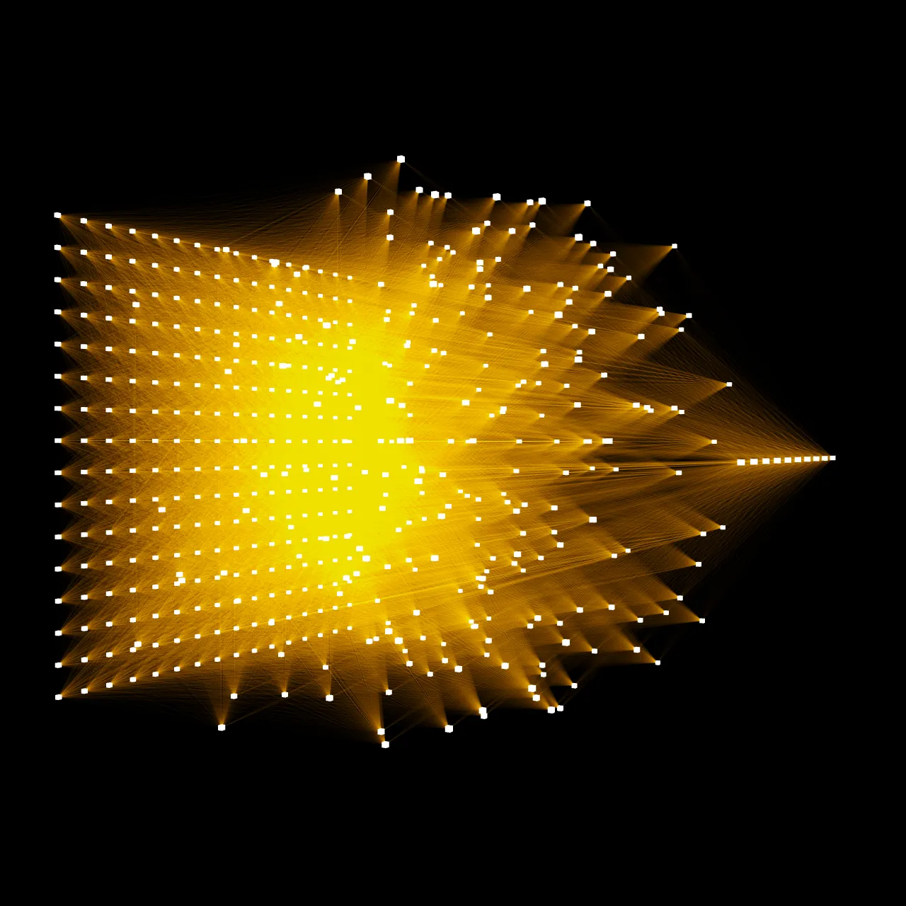 A glowing yellow neural network visualization of a drawn face.