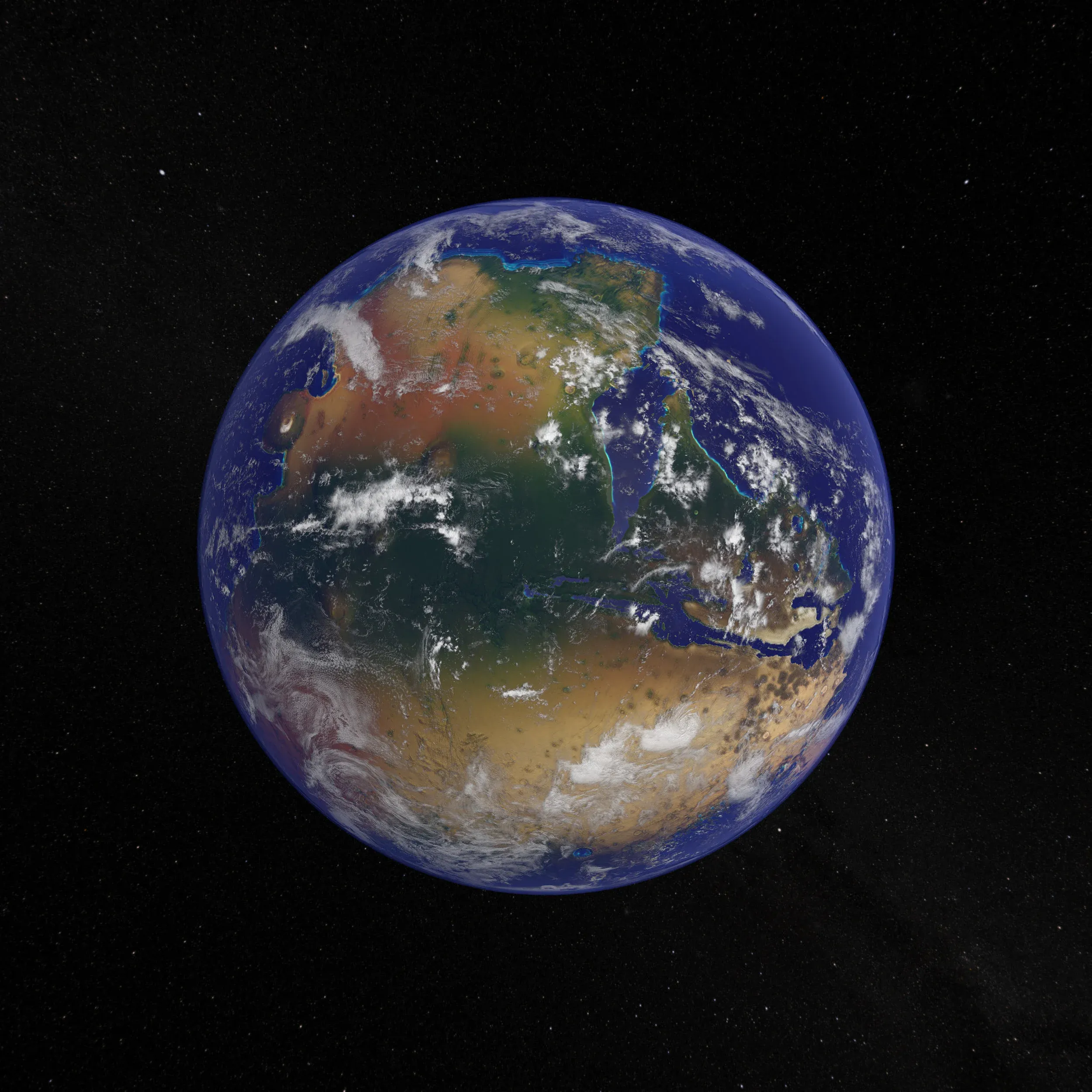 Martian terrain rendered with the colors and textures of Earth.